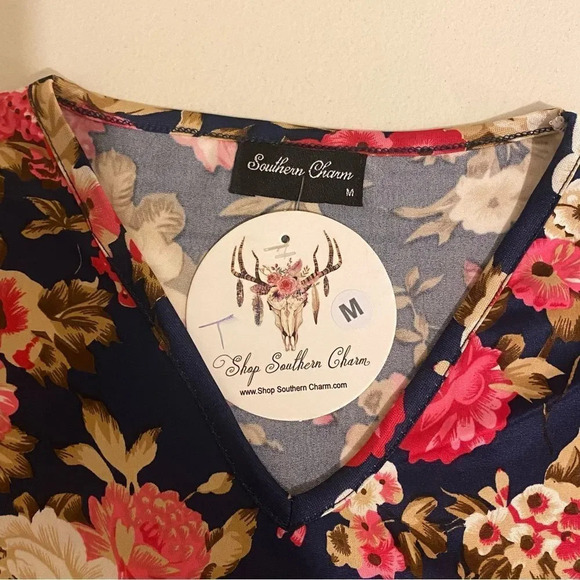 Women’s Southern Charm Boho Overall Rose Pattern V-Neck 3/4 Sleeves Size M - Picture 7 of 10